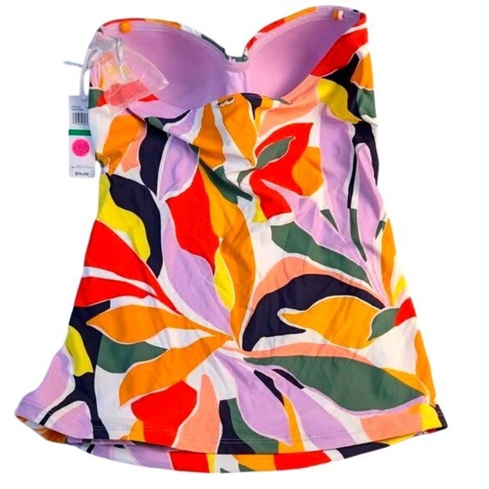 Anne Cole Tankini Top Womens Large Multicolor Tropical Twist Front 23MT25010 - Picture 2 of 15